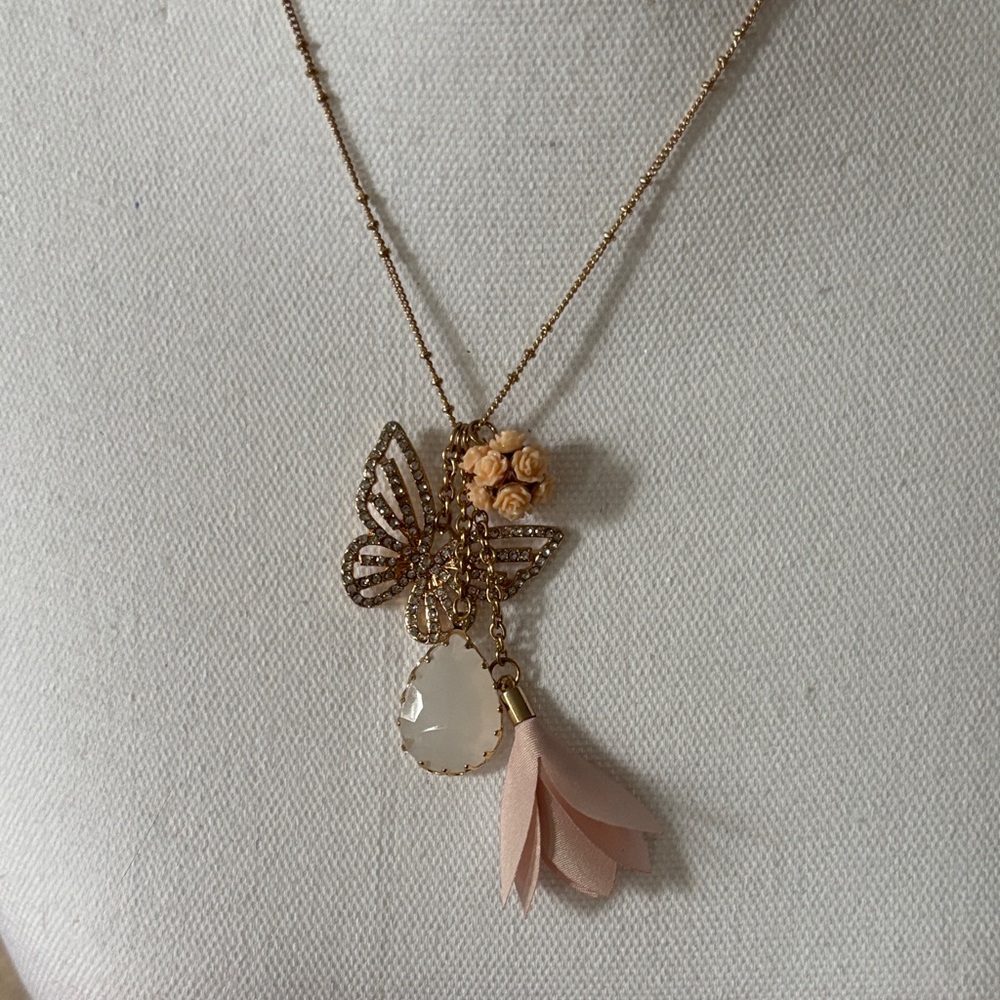 Elegant Gold and Pink Butterfly Necklace
